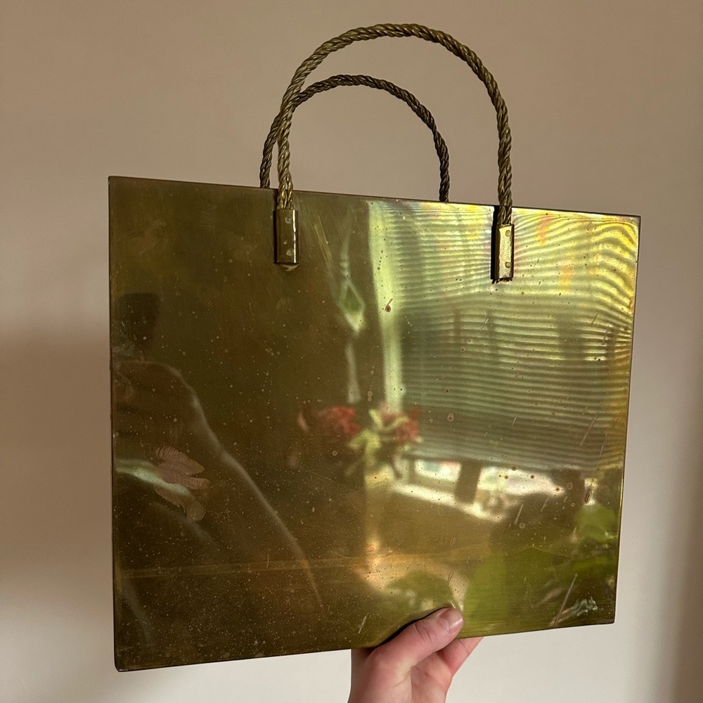 Mid Century Brass Shopping Bag Magazine Holder Gio Ponti Style Hong Kong